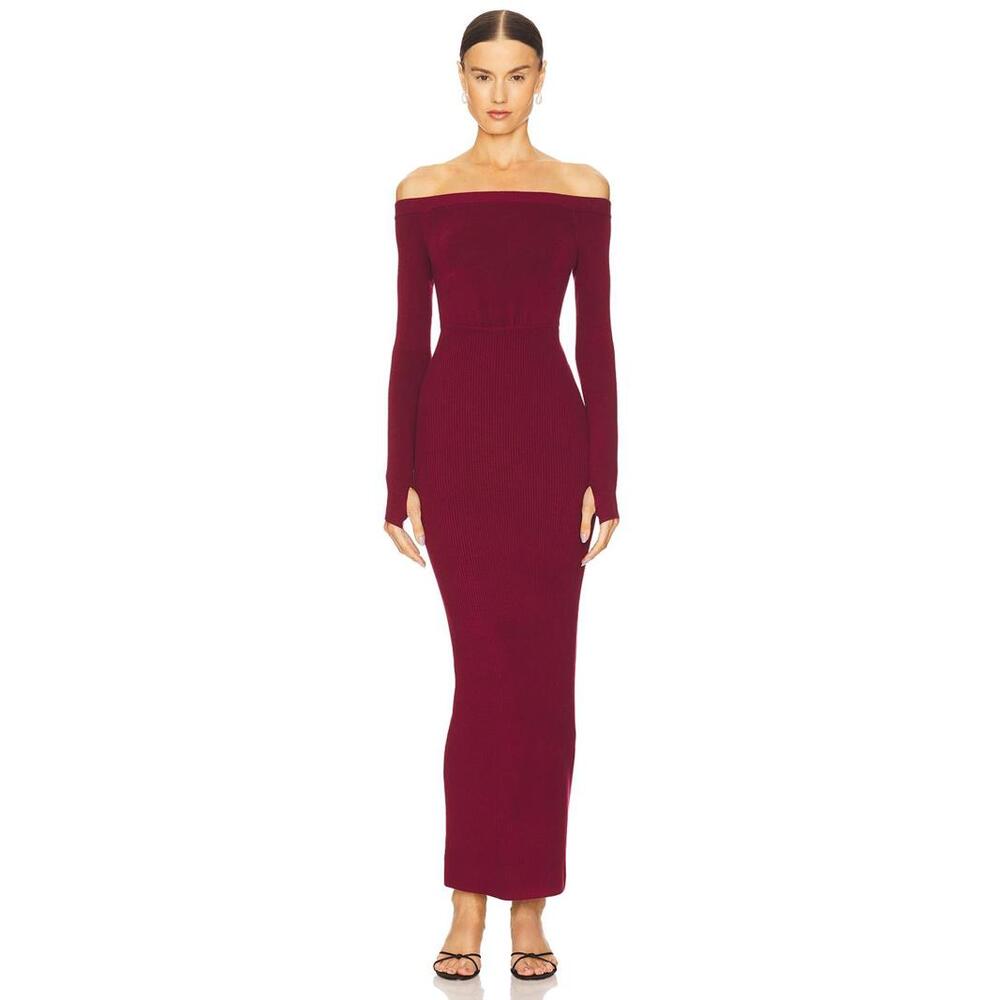 x REVOLVE Michael Costello Off Shoulder Bodycon Maxi Dress in Maroon